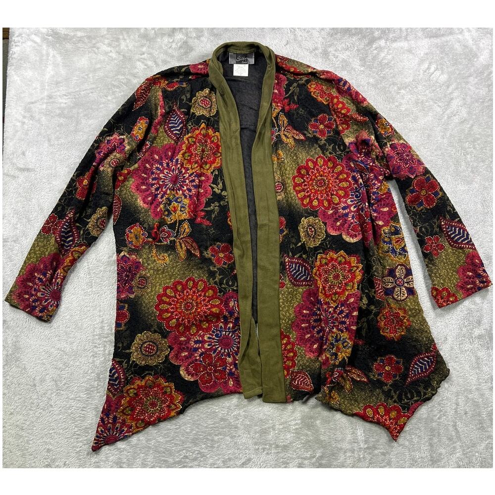 Floral Cardig -Made In USA- 3X Open Front Kimono Boho Western Cottage Festival - Picture 5 of 7